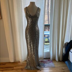 Silver Sequin Evening Gown